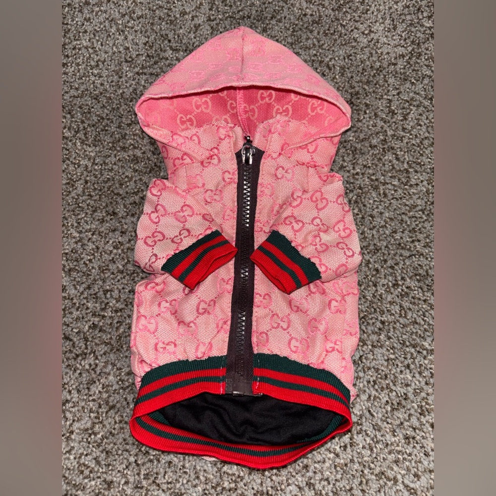 Gucci Pink Dog Hoodie with Red and Green Trim